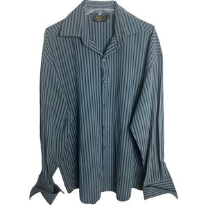 Monzini Collection Men's XL Shirt Made‎ in USA Vintage 90s Blue Stripe A11